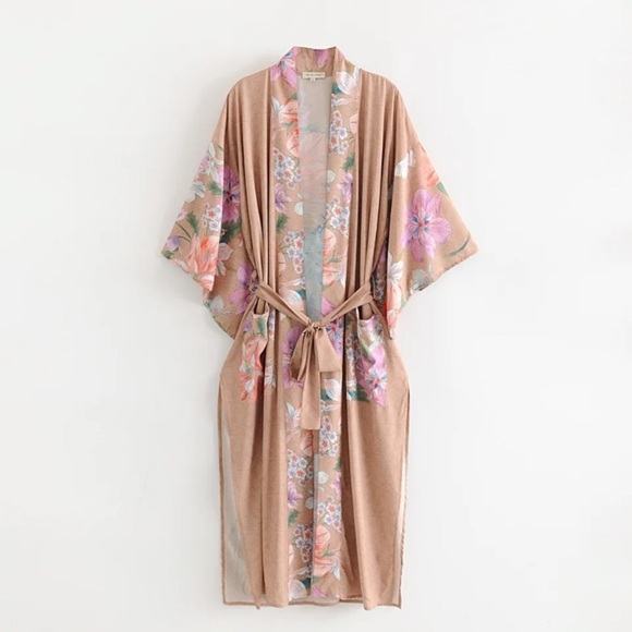 Bohemian Long Floral Peacock Kimono Duster Robe - Picture 4 of 12